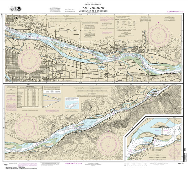 HISTORICAL NOAA Chart 18531: Columbia River Vancouver to Bonneville; Bonneville Dam