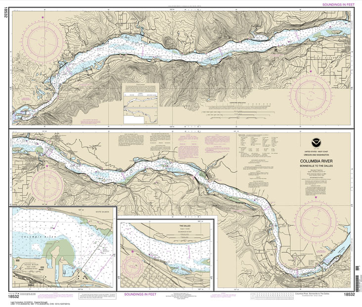 NOAA Chart 18532: Columbia River Bonneville To The Dalles; The Dalles; Hood River