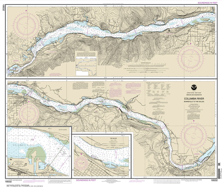 HISTORICAL NOAA Chart 18532: Columbia River Bonneville To The Dalles; The Dalles; Hood River