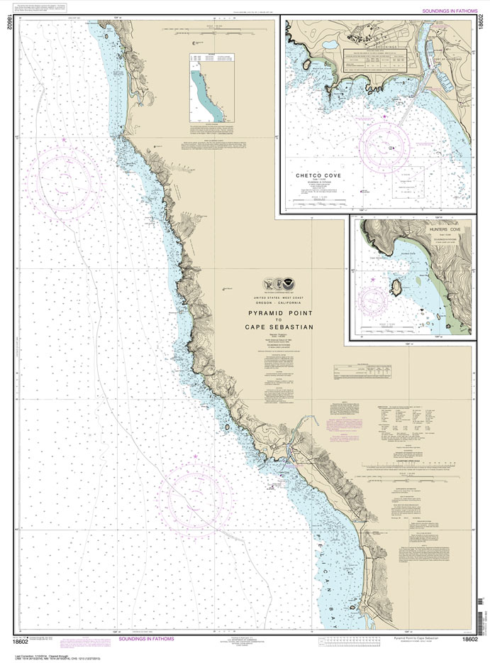 NOAA Chart 18602: Pyramid Point to Cape Sebastian;Chetco Cove;Hunters Cove