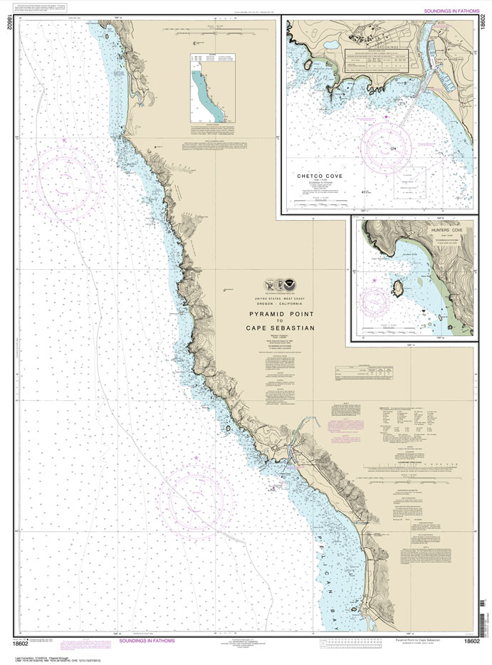 HISTORICAL NOAA Chart 18602: Pyramid Point to Cape Sebastian;Chetco Cove;Hunters Cove