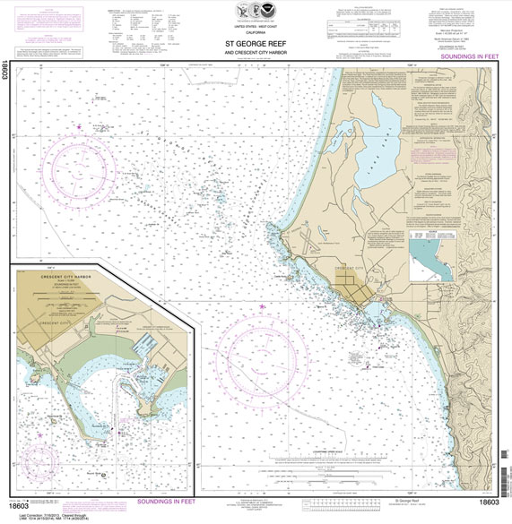 HISTORICAL NOAA Chart 18603: St. George Reef and Crescent City Harbor;Crescent City Harbor