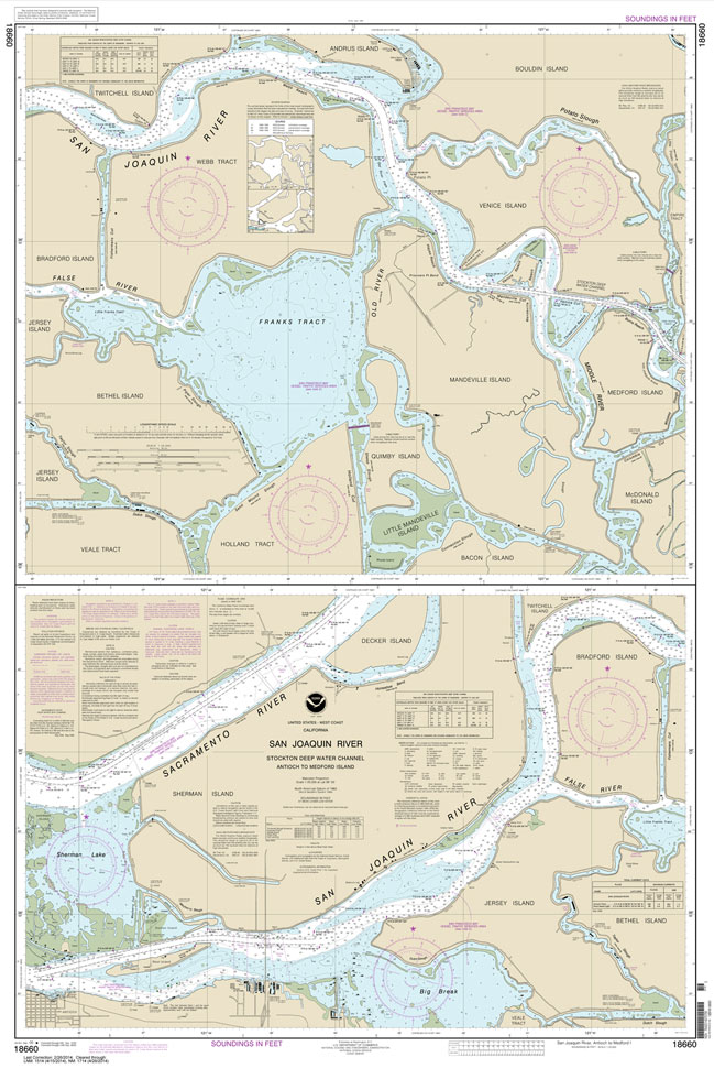 HISTORICAL NOAA Chart 18660: San Joaquin River Stockton Deep Water Channel Antioch to Medford Island