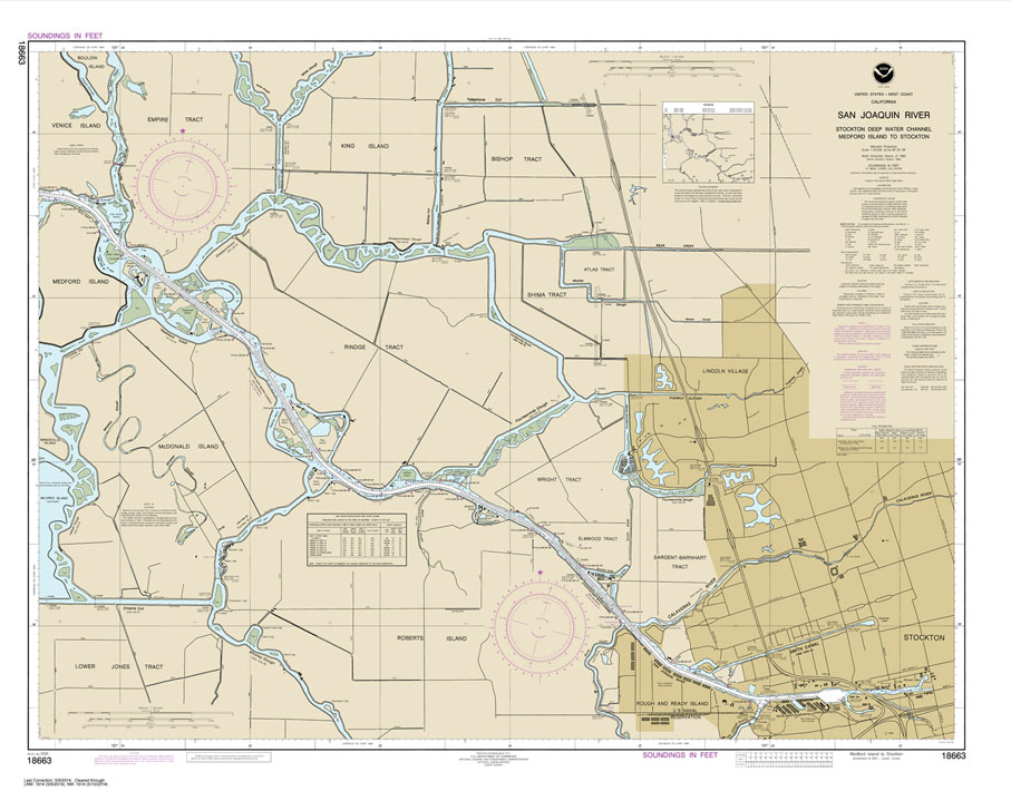 NOAA Chart 18663: San Joaquin River Stockton Deep Water Channel Medford Island to Stockton