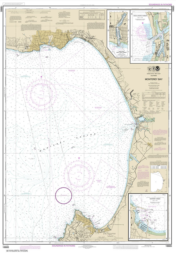 HISTORICAL NOAA Chart 18685: Monterey Bay;Monterey Harbor;Moss Landing Harbor;Santa Cruz Small Craft Harbor