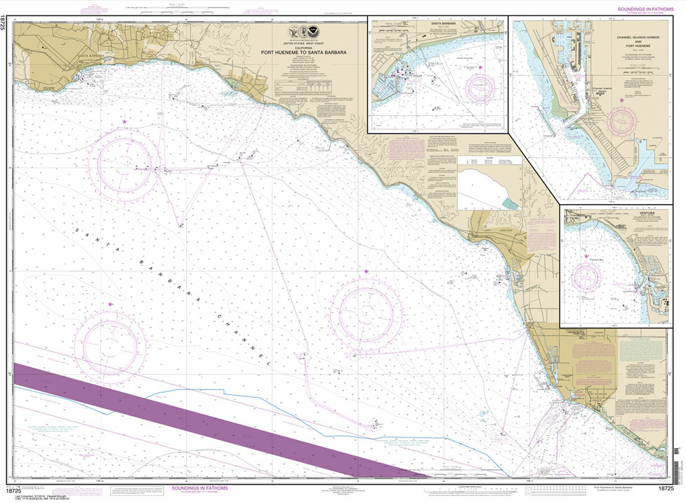 HISTORICAL NOAA Chart 18725: Port Hueneme to Santa Barbara;Santa Barbara;Channel Islands Harbor and Port Hueneme;Ventura