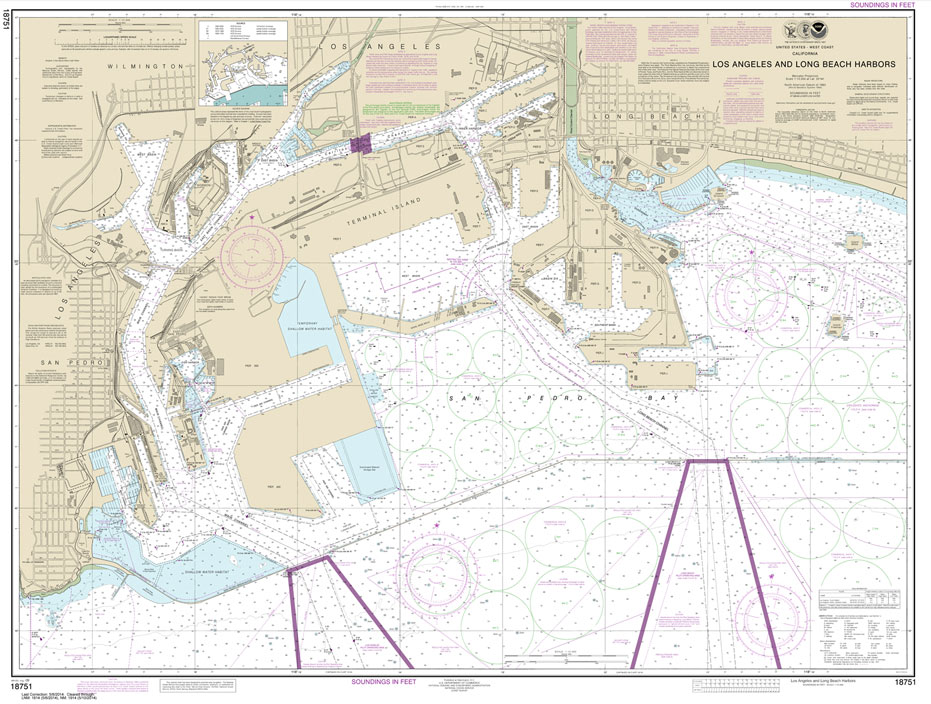 HISTORICAL NOAA Chart 18751: Los Angeles and Long Beach Harbors