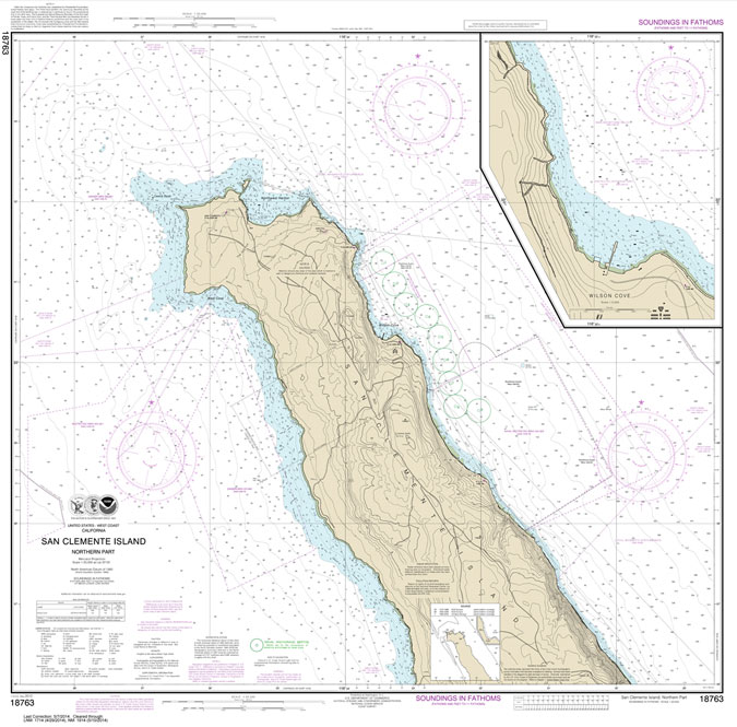 HISTORICAL NOAA Chart 18763: San Clemente lsland northern part;Wison Cove