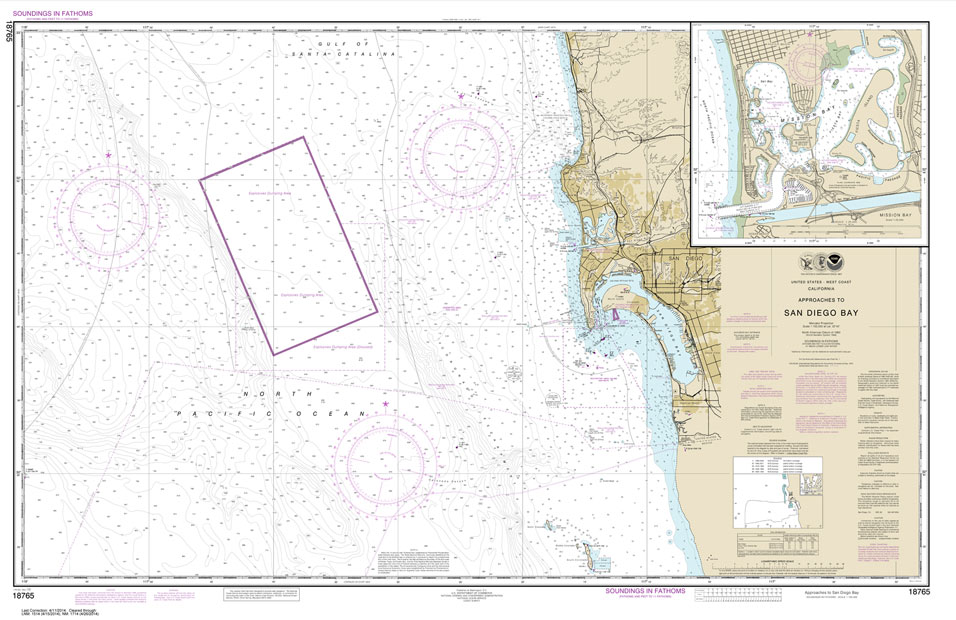 HISTORICAL NOAA Chart 18765: Approaches to San Diego Bay;Mission Bay