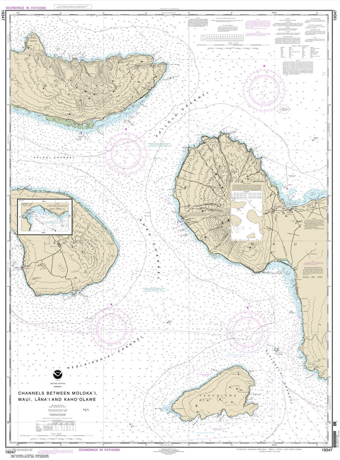 HISTORICAL NOAA Chart 19347: Channels between Molokai: Maui: Lana'i and Kaho'olawe;Manele Bay