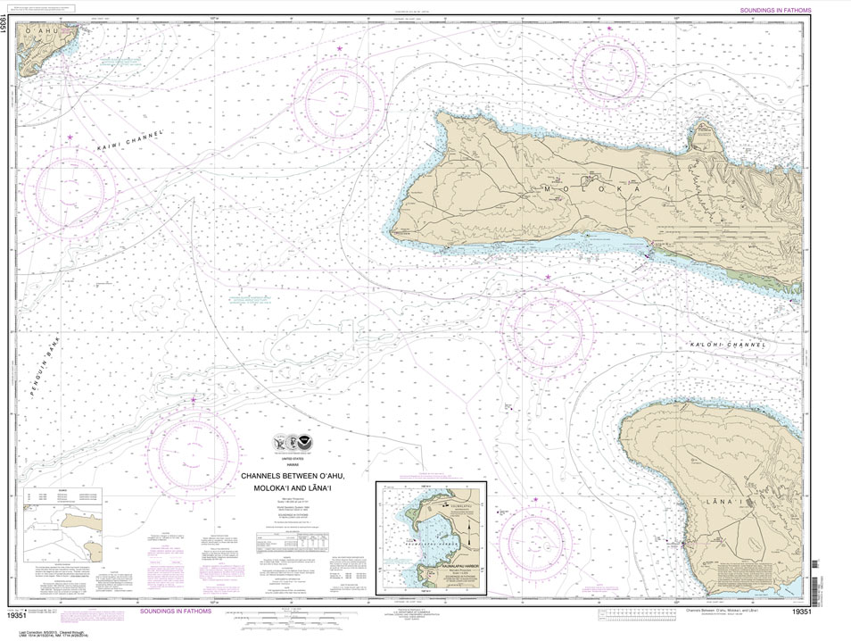 HISTORICAL NOAA Chart 19351: Channels between O'ahu: Moloka'i and Lana'i;Kaumalapa'u Harbor