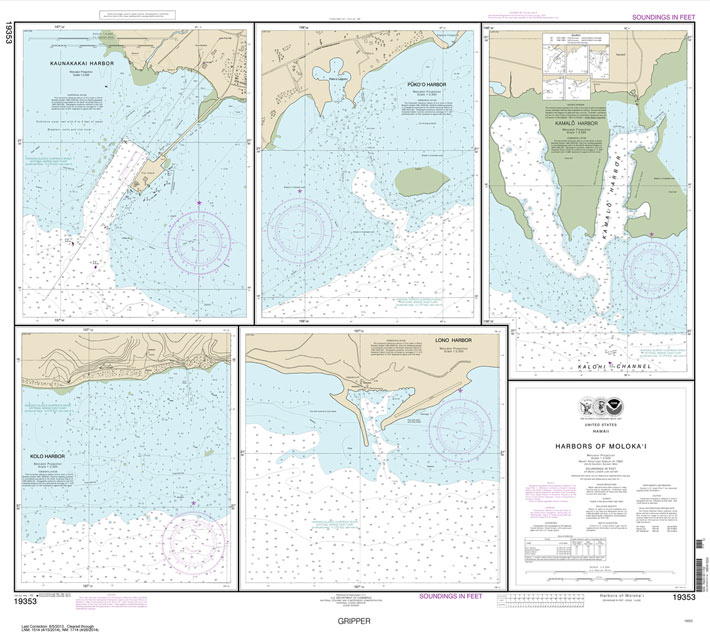 HISTORICAL NOAA Chart 19353: Harbors of Moloka'i Kaunakakai Harbor;PÃ¼koo Harbor;KamalÃ¶ Harbor;Kolo Harbor;Lono Harbor