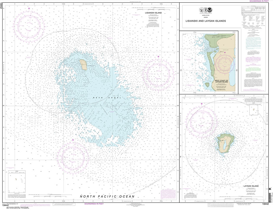 HISTORICAL NOAA Chart 19442: Lisianski and Laysan Island;West Coast of Laysan Island