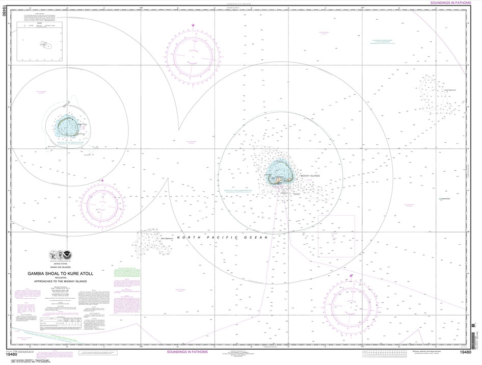 HISTORICAL NOAA Chart 19480: Gambia Shoal to Kure Atoll including approaches to the Midway Islands