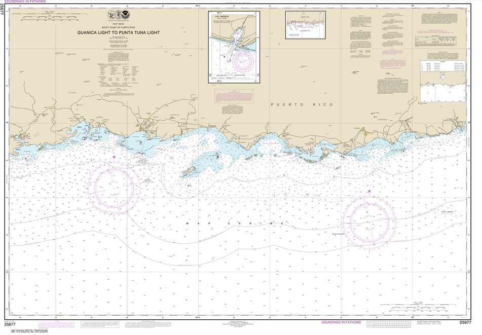 HISTORICAL NOAA Chart 25677: South Coast of Puerto Rico Guanica Light to Punta Tuna Light;Las Mareas