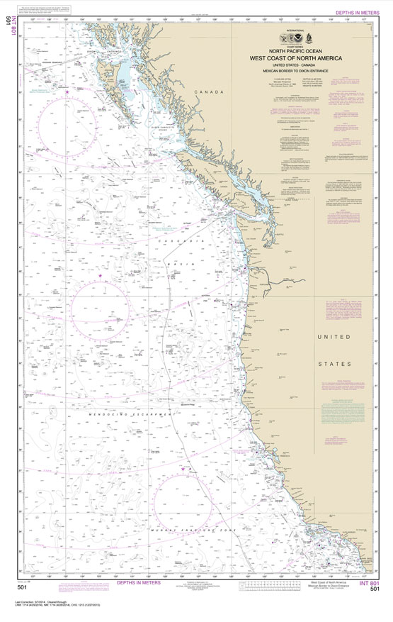 NOAA Chart 501: North Pacific Ocean West Coast Of North America Mexican Border To Dixon Entrance
