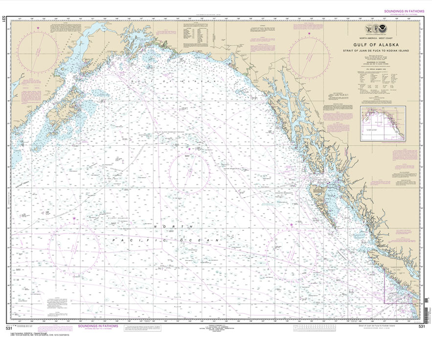 NOAA Chart 531: Gulf of Alaska Strait of Juan de Fuca to Kodiak Island