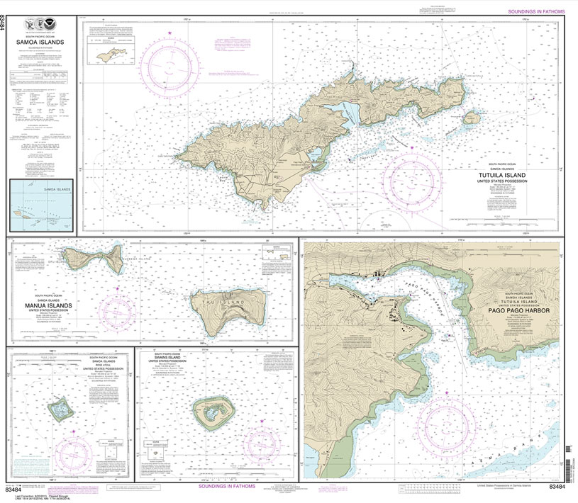 HISTORICAL NOAA Chart 83484: U.S. Possessions in Samoa Islands Manua Islands;Pago Pago Harbor;Tutuila Island;Rose Atoll;Swains Island