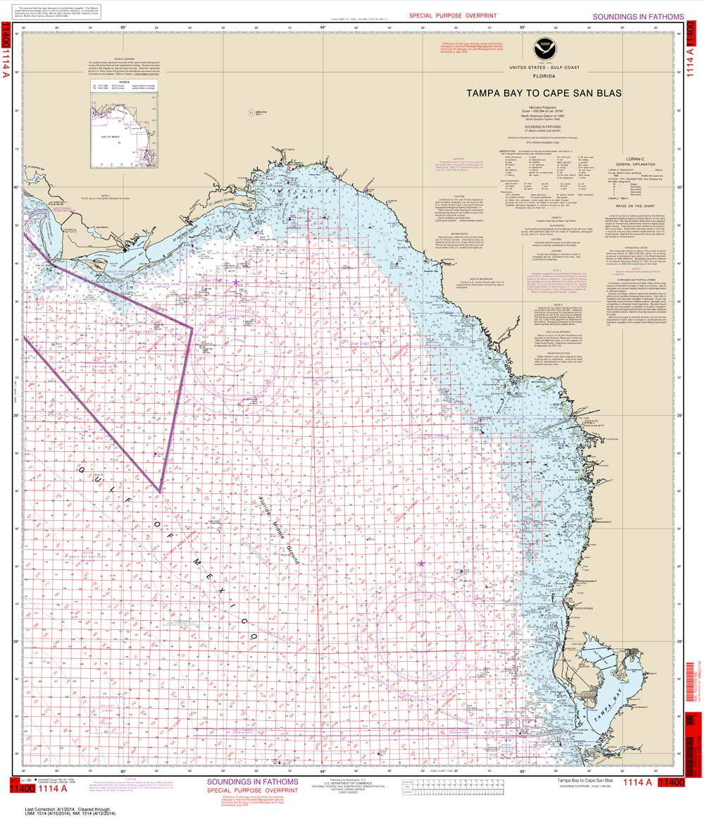 NOAA Chart 1114A: Tampa Bay to Cape San Blas (Oil and Gas Leasing Areas)