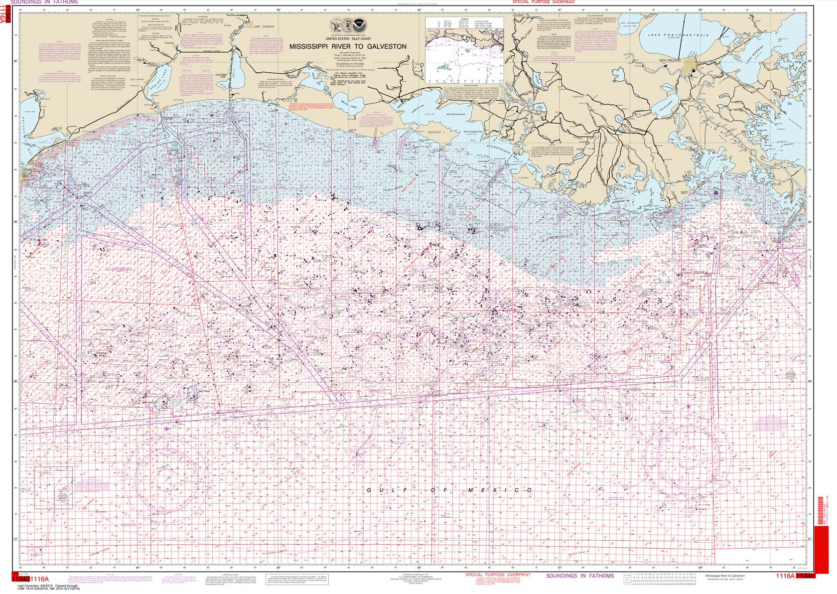 HISTORICAL NOAA Chart 1116A: Mississippi River to Galveston (Oil and Gas Leasing Areas)