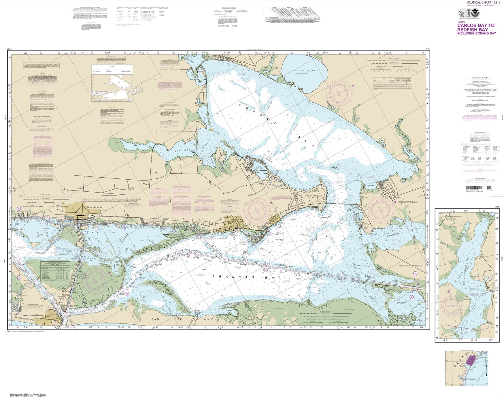 HISTORICAL NOAA Chart 11314: Intracoastal Waterway Carlos Bay to Redfish Bay: including Copano Bay