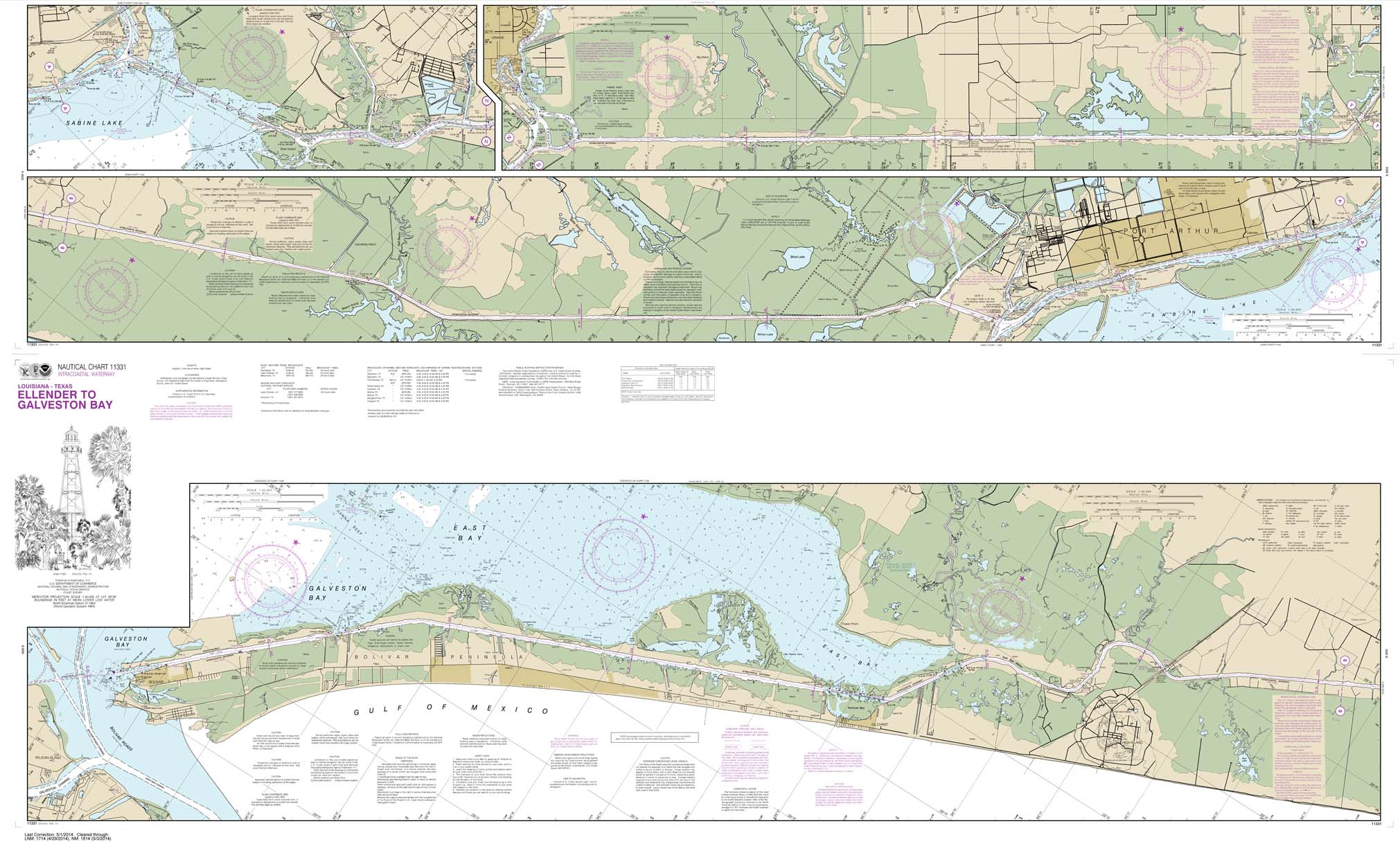 NOAA Chart 11331: Intracoastal Waterway Ellender to Galveston Bay