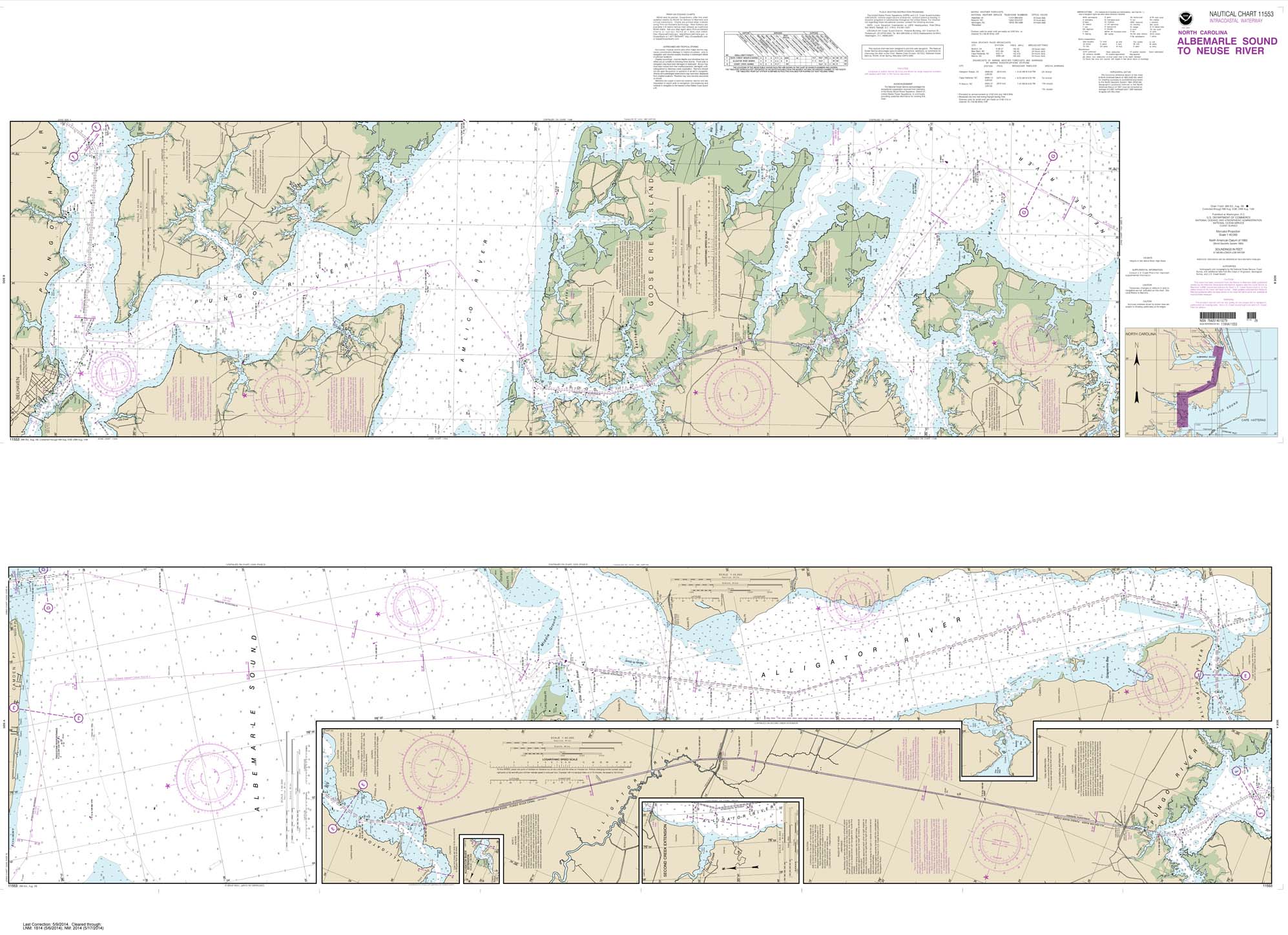 HISTORICAL NOAA Chart 11553: Intracoastal Waterway Albermarle Sound to Neuse River;Alligator River;Second Creek