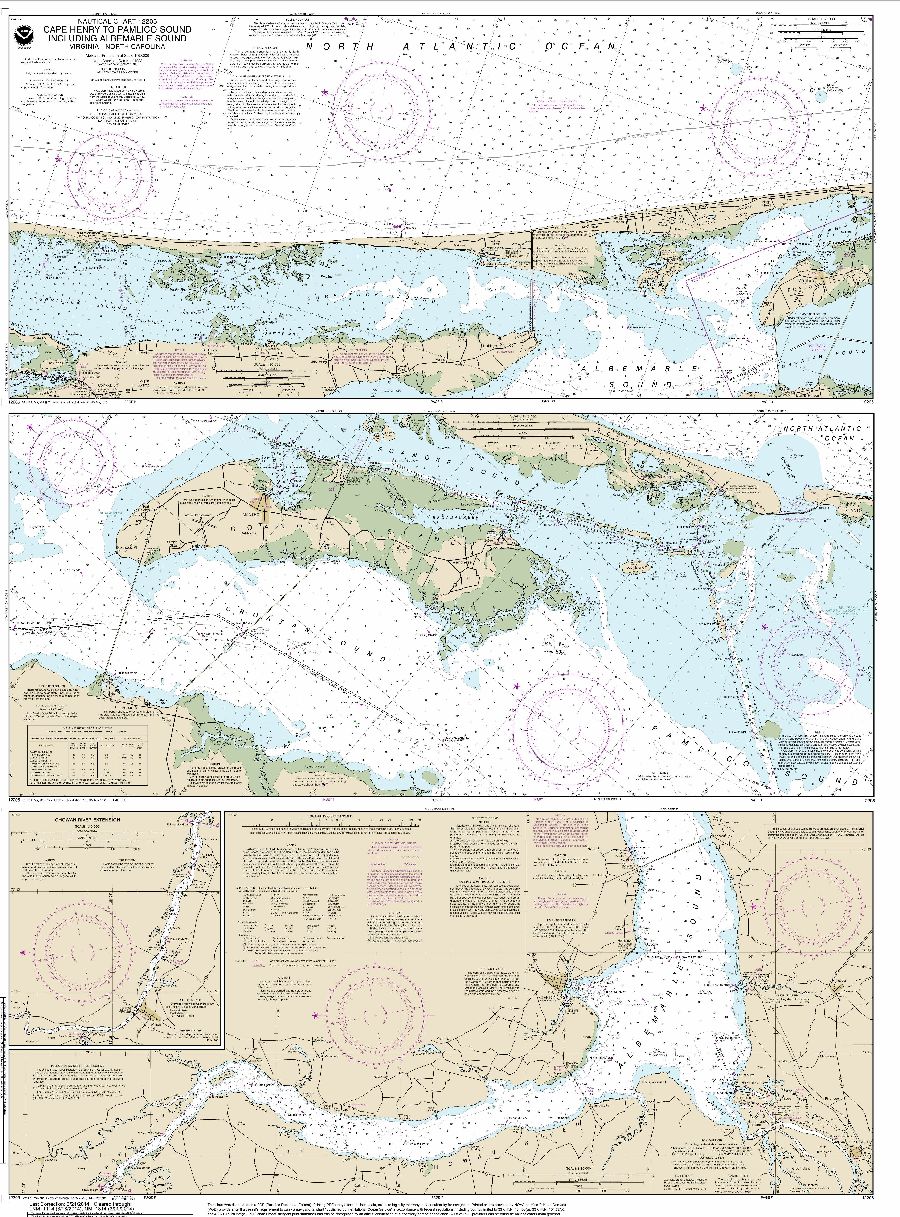 HISTORICAL NOAA Chart 12205: Cape Henry to Pamlico Sound, Including Albemarle Sd.; Rudee Heights (6 PAGE FOLIO)