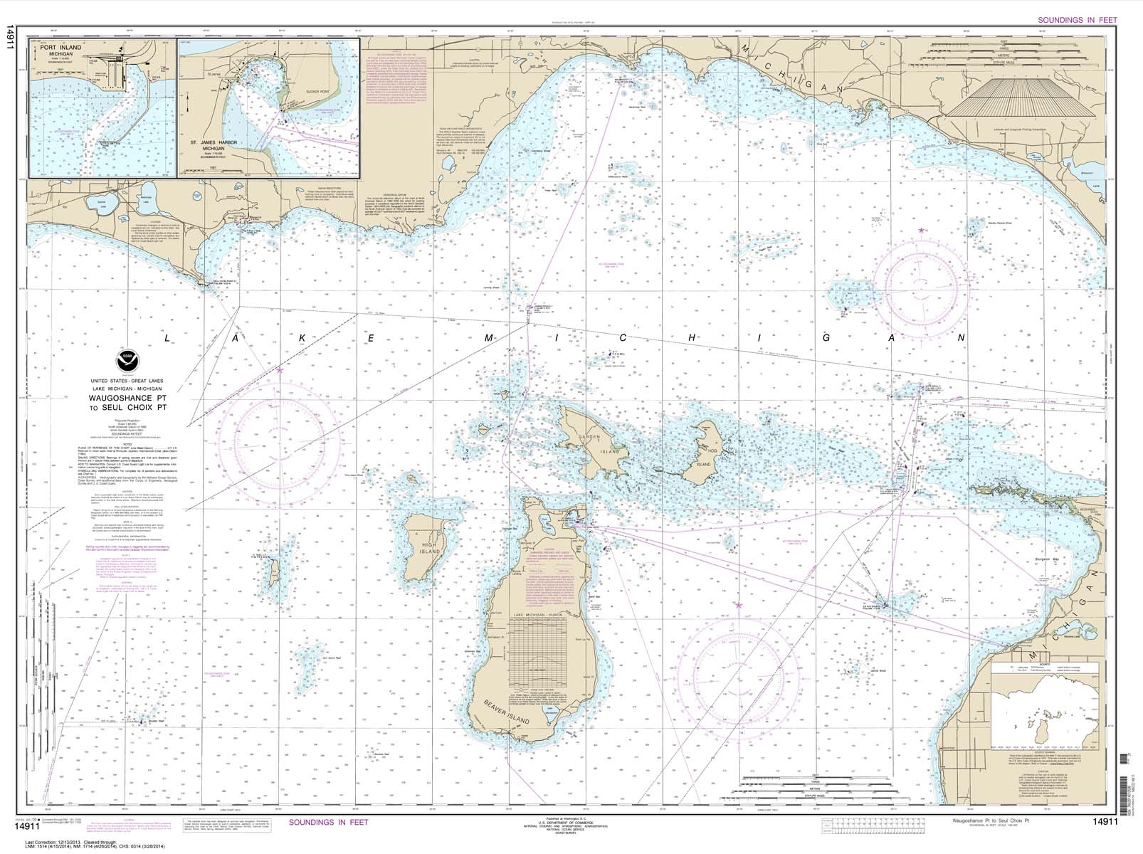 HISTORICAL NOAA Chart 14911: Waugoshance Point to Seul Choix Point: including Beaver Island Group;Port Inland;Beaver Harbor