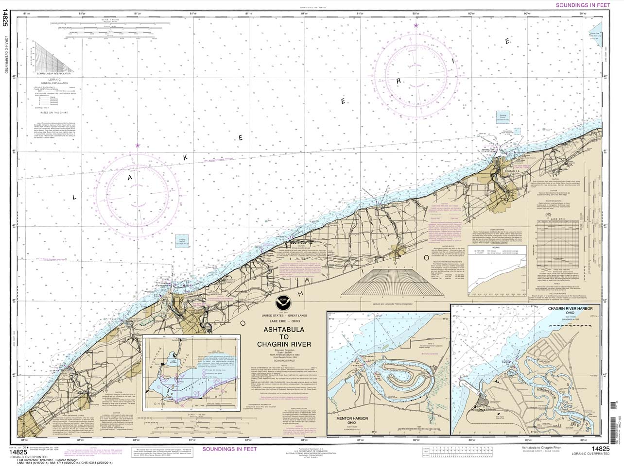 HISTORICAL NOAA Chart 14825: Ashtabula to Chagrin River;Mentor Harbor;Chagrin River