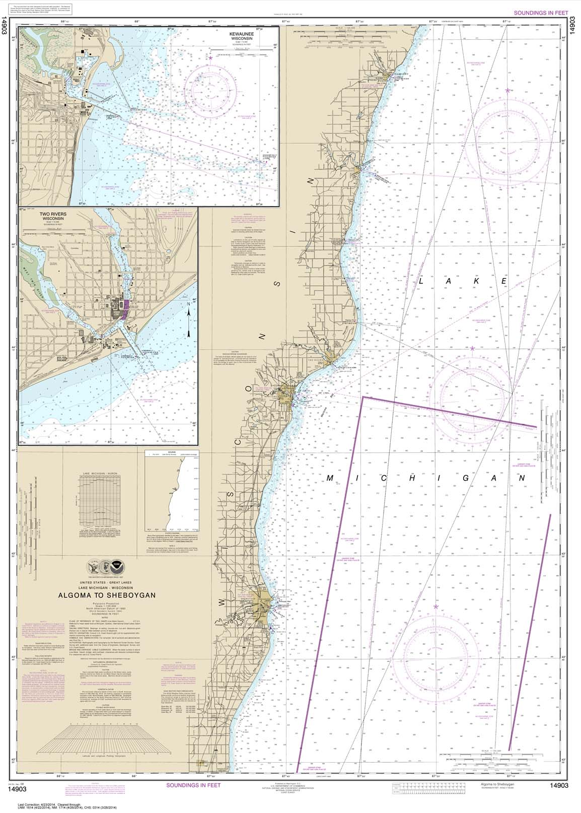 HISTORICAL NOAA Chart 14903: Algoma to Sheboygan;Kewaunee;Two Rivers