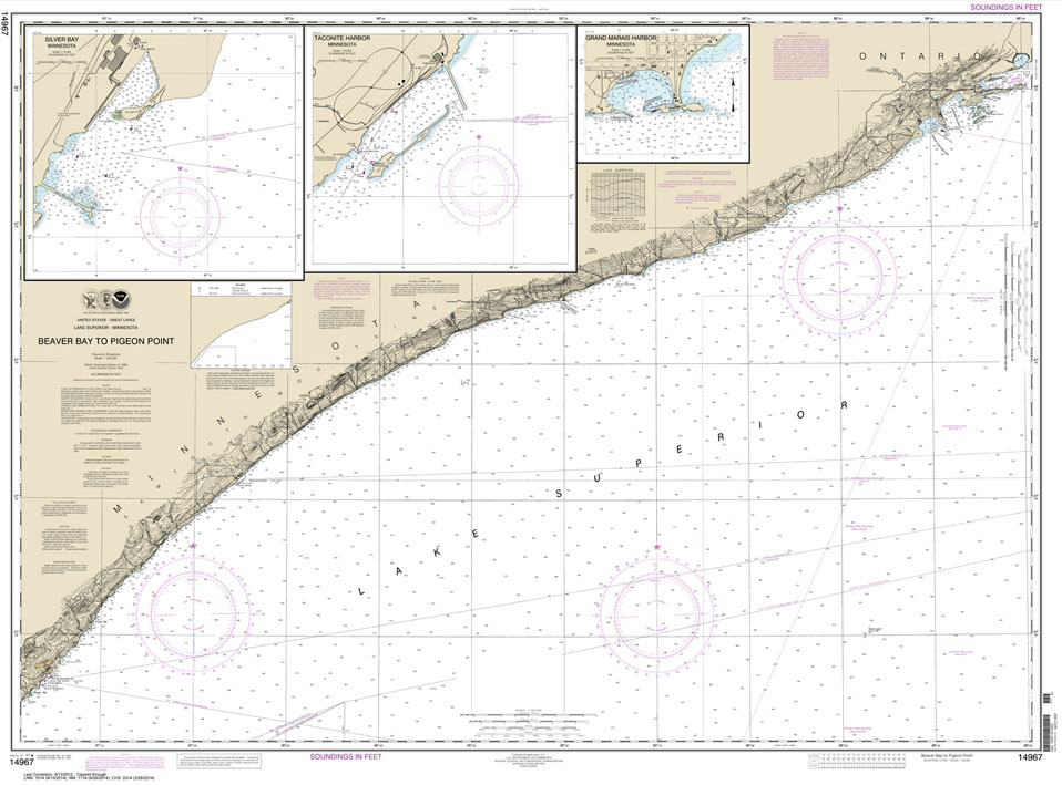 HISTORICAL NOAA Chart 14967: Beaver Bay to Pigeon Point;Silver Bay Harbor;Taconite Harbor;Grand Marais Harbor