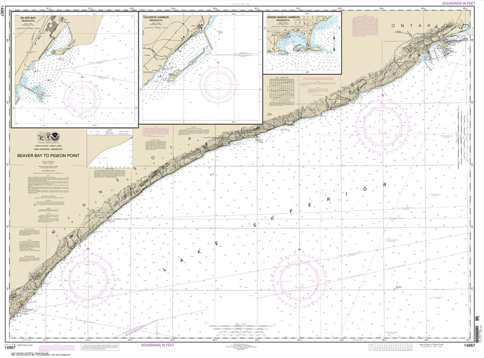 HISTORICAL NOAA Chart 14967: Beaver Bay to Pigeon Point;Silver Bay Harbor;Taconite Harbor;Grand Marais Harbor