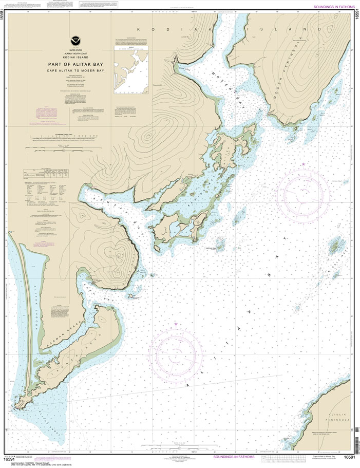 HISTORICAL NOAA Chart 16591: Alitak Bay-Cape Alitak to Moser Bay