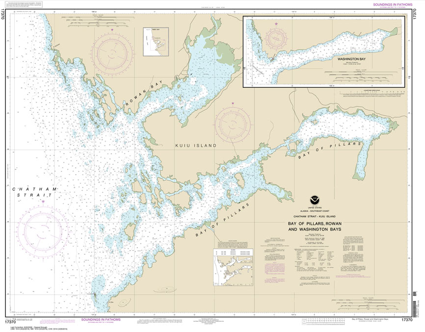 HISTORICAL NOAA Chart 17370: Bay of Pillars and Rowan Bay: Chatham Strait;Washington Bay: Chatham Strait